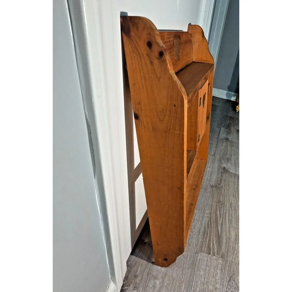 Vtg 1980s Pine Wood Heart Shelf Cabinet Peg Rail Country Farmhouse Cottagecore